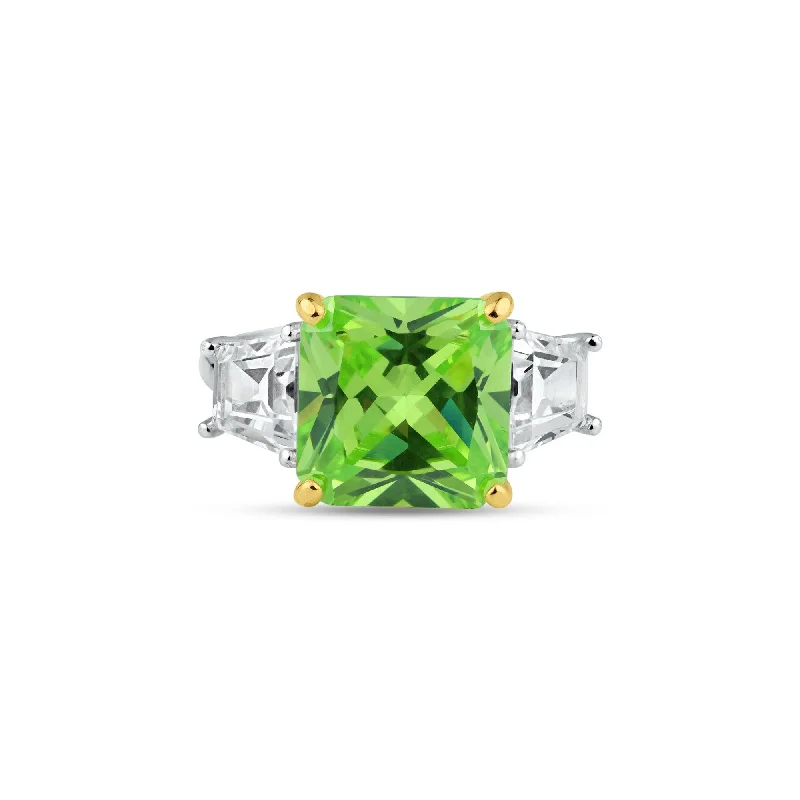 ladies ring promise-Rhodium Plated 925 Sterling Silver Past Present Future Green CZ Ring - BGR01361