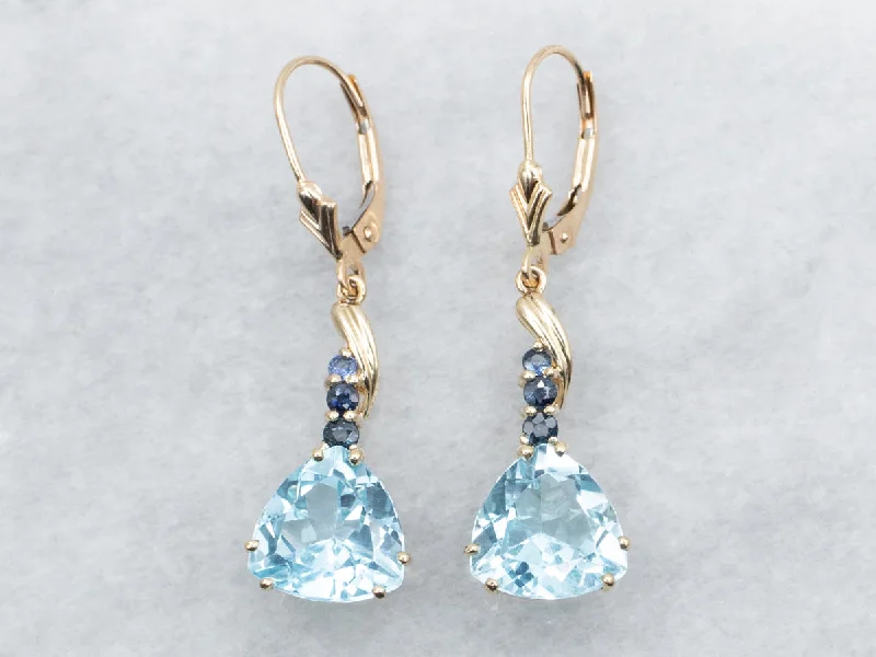 ladies earrings chain silver-Blue Topaz and Sapphire Drop Earrings