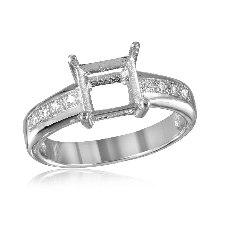 ladies ring classic gold-Silver 925 Rhodium Plated Square Mounting with CZ Stones Ring - BGR00492