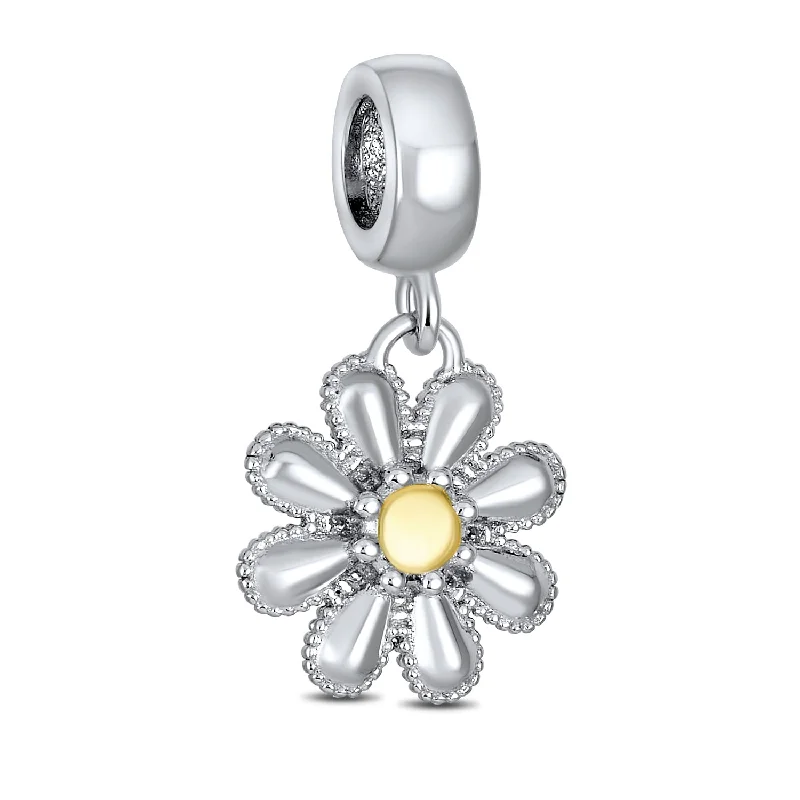 Ladies bracelets e-commerce store finds-Sunflower Daisy Charm Bead Two-Tone 14K Gold Plated Fits European Bracelet