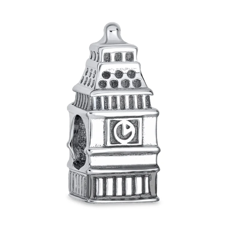 Ladies bracelets engraved name accents-London Big Ben Charm Bead Sterling Silver for European Bracelet