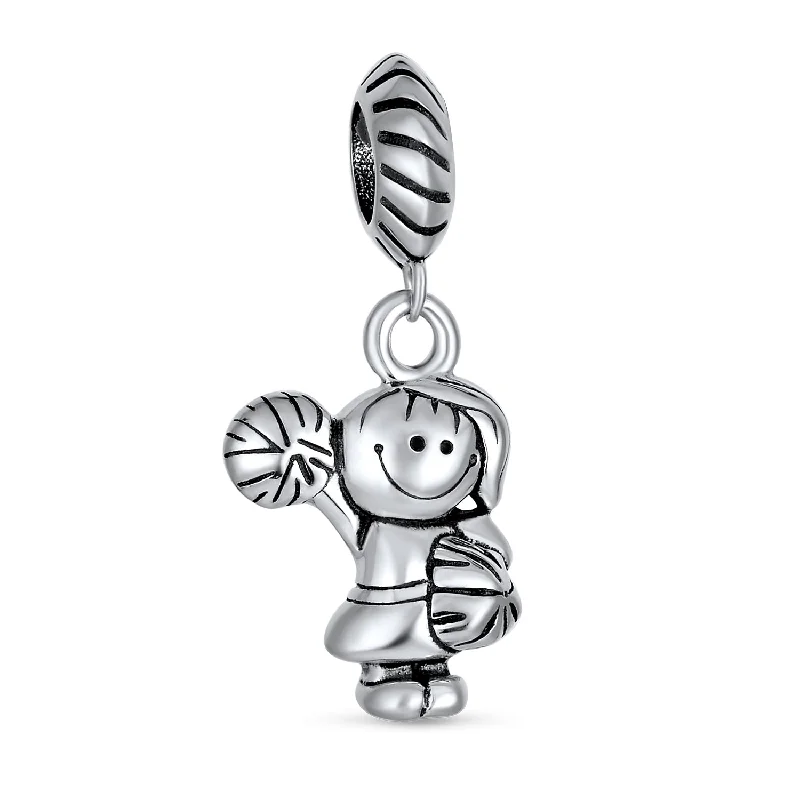 Ladies bracelets eco-friendly materials-Cheerleader Soccer Player Dangle Charm Bead Sterling Silver for European Bracelet