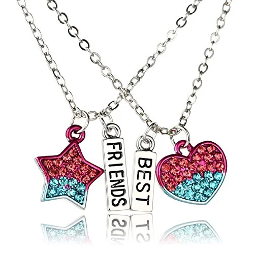 Ladies necklaces anniversary necklace designs-Sexy Sparkles 2 Pcs Set Best Friends  Silver Tone Pentagram Star Heart Pendant Necklace Friendship