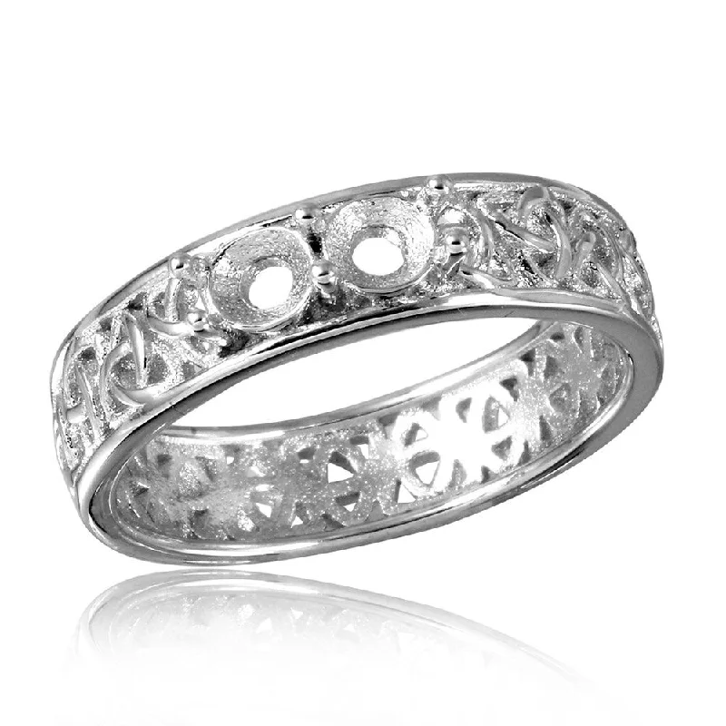 ladies ring ombre-Silver 925 Rhodium Plated Celtic Designed Band 2 Stones Mounting Ring - BGR00828