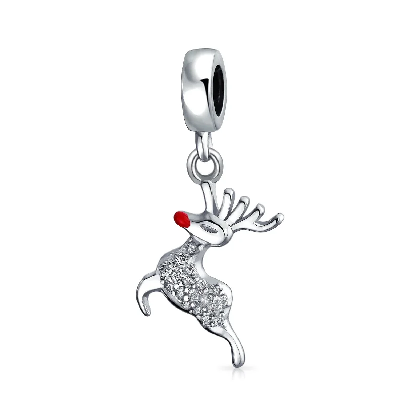 Ladies bracelets art deco elegance-Rudolph Red Nose Reindeer Christmas Charm Bead for European Bracelets Sterling Silver