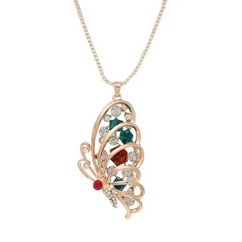 Ladies necklaces gothic revival styles-Snake Chain Pendant Necklace Rose Gold Tone Butterfly w/  Crystals with Extension Chain 28 Long