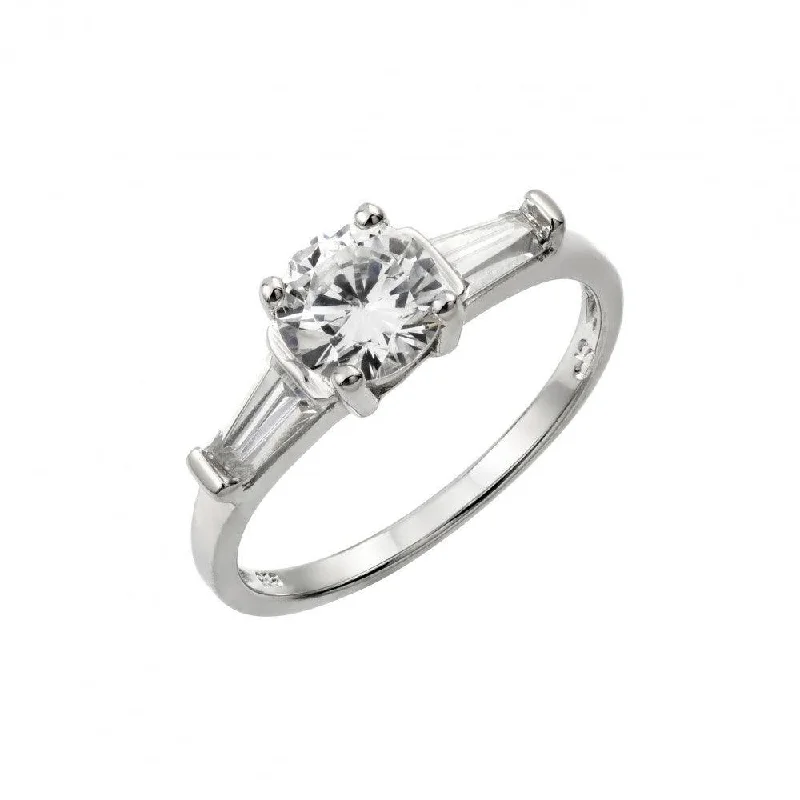 ladies ring for her-Silver 925 Rhodium Plated Round CZ Ring - STR01005