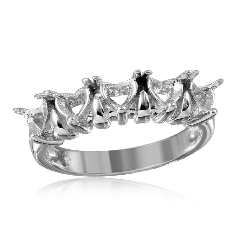 ladies ring for daughter-Silver 925 Rhodium Plated 5 Hearts Mounting Ring - BGR00494