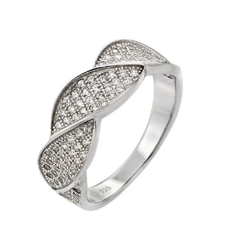 ladies ring heavy duty-Silver 925 Rhodium Plated Round Clear CZ Twisted Ring - STR00922