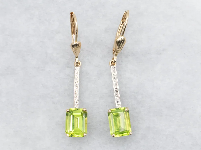 ladies earrings geometric gold-Two Tone Bar Set Peridot Drop Earrings