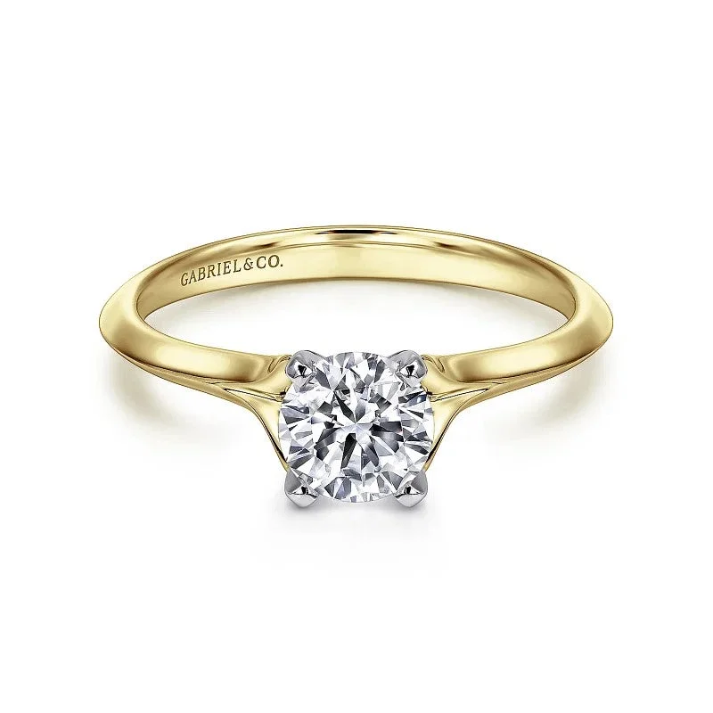 ladies engagement ring delicate-Ellis - 14K White-Yellow Gold Round Diamond Engagement Ring (Setting Only)