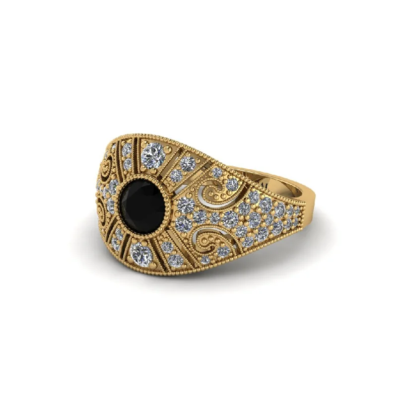 ladies engagement ring sale gold-Black Diamond Vertical Three Stone Vintage Engagement Ring - Vivienne No. 7