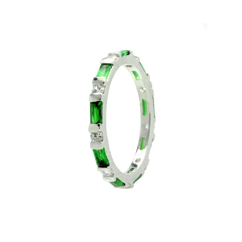 ladies ring personalized-Silver 925 Rhodium Plated Green CZ Stackable Eternity Ring - BGR00622