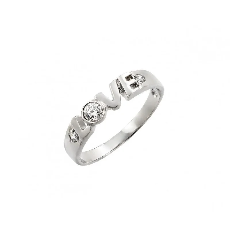 ladies ring 1920s style-Silver 925 Rhodium Plated Clear CZ Love Ring - BGR00773