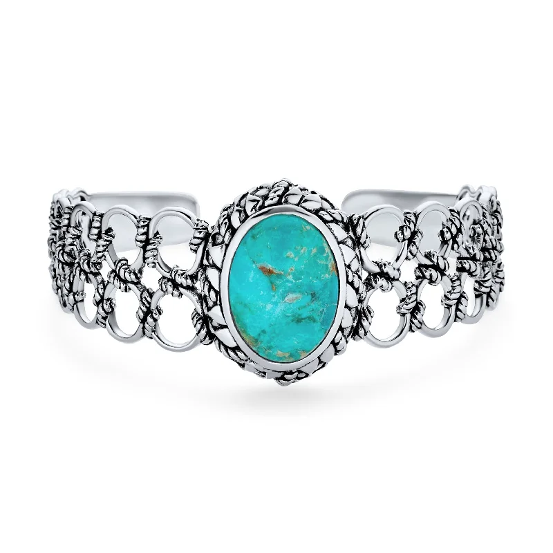 Ladies bracelets hand-forged styles-Southwestern Turquoise Cabochon Gemstone Cuff Bracelet in Sterling Silver