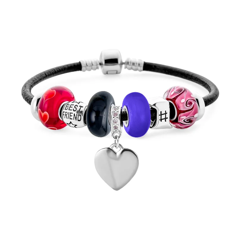 Ladies bracelets bangle style trends-Word #1 BFF Best Friends Multi-Color Charm Bracelet with Sterling Silver Clasp