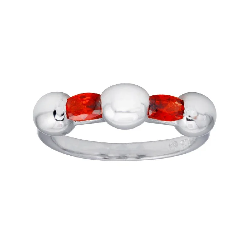 ladies ring bold designs-Rhodium Plated 925 Sterling Silver Red Stone CZ Ring - BGR01308RED