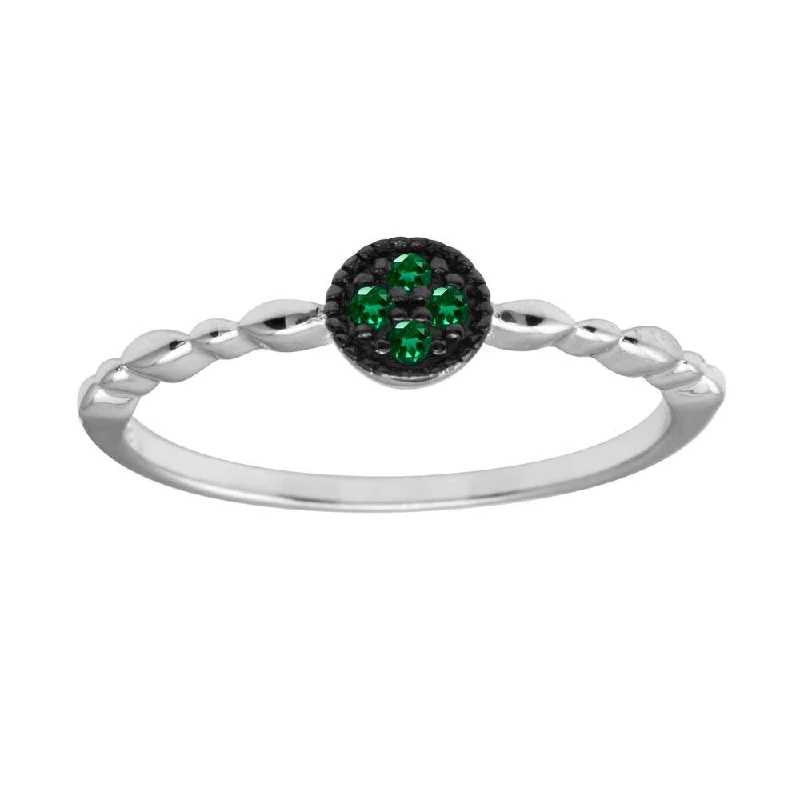 ladies ring romantic-Rhodium Plated 925 Sterling Silver Round Shape 4 Green CZ Ring - BGR01228GRN