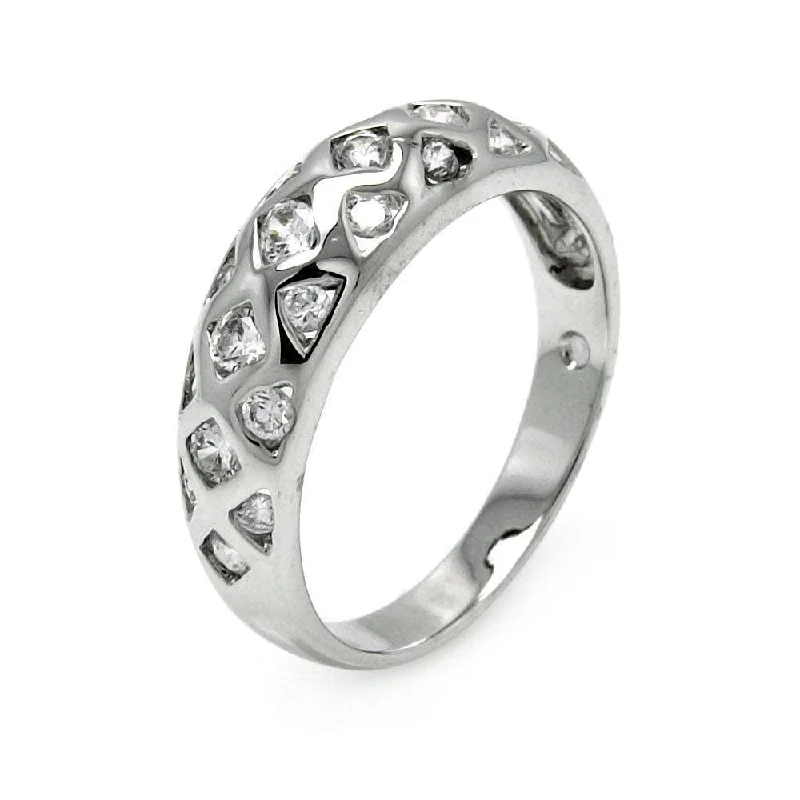 ladies ring boho silver-Silver 925 Rhodium Plated Multi Shaped Clear CZ Ring - BGR00448