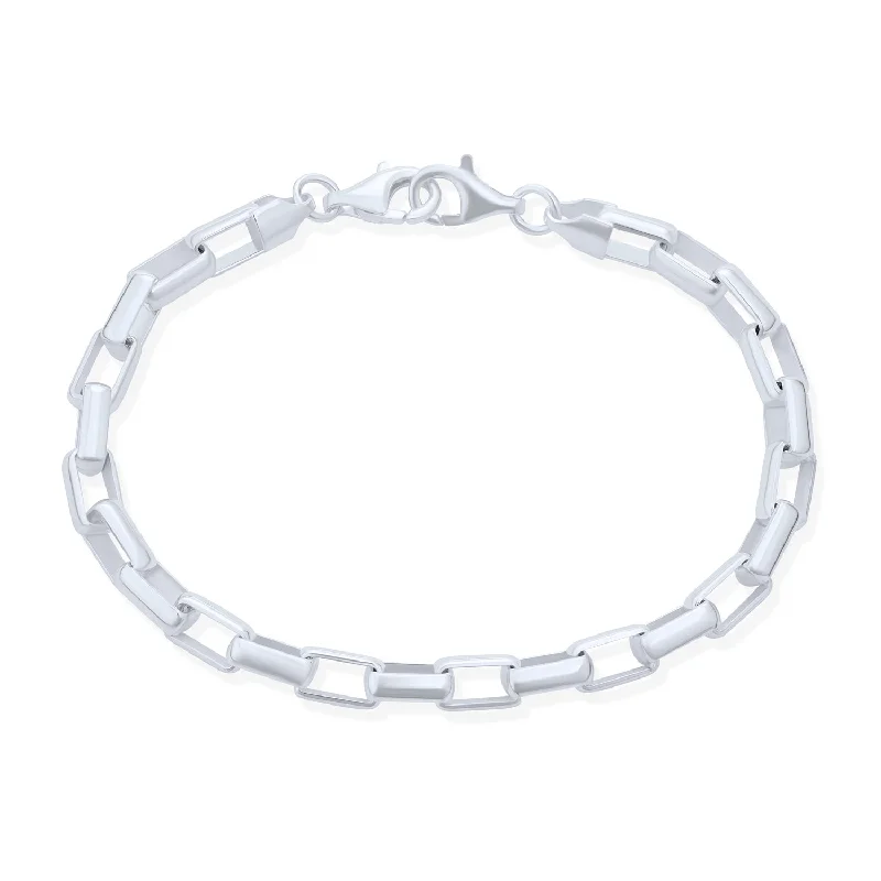 Ladies bracelets sunken gem designs-4.2MM Rectangular Chain Link Bracelet Sterling Silver for Men & 8 inch