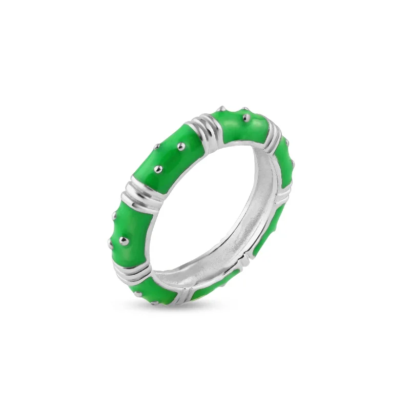 ladies ring crystal gold-Silver 925 Rhodium Plated Green Enamel Ring - STR00613