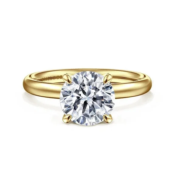 ladies engagement ring floral gold-Unite - 14K Yellow Gold Round Solitaire Diamond Engagement Ring (Setting Only)