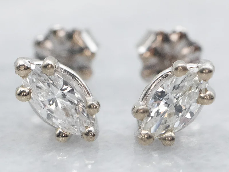 ladies earrings modern silver-Marquise Cut Diamond Stud Earrings