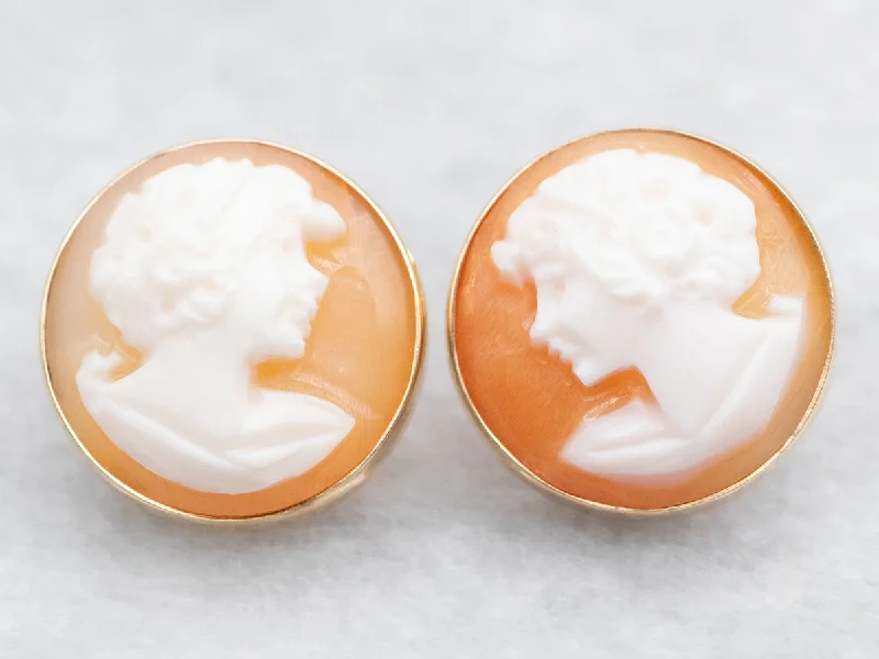 ladies earrings asymmetrical silver-Round Cut Cameo Stud Earrings