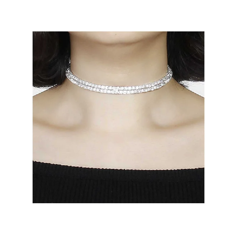 Ladies necklaces high investment value-Sexy Sparkles Quality Bridal Rhinestone Stretch Silver Tone Choker Necklace