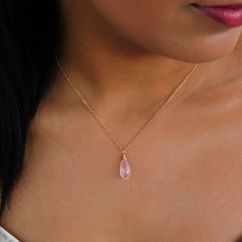 Ladies necklaces mixed material necklaces-Rose Quartz Drop Necklace