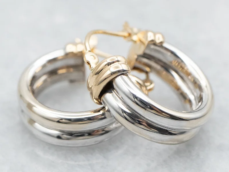 ladies earrings best gold-Two Tone Yellow and White Gold Hoop Earrings