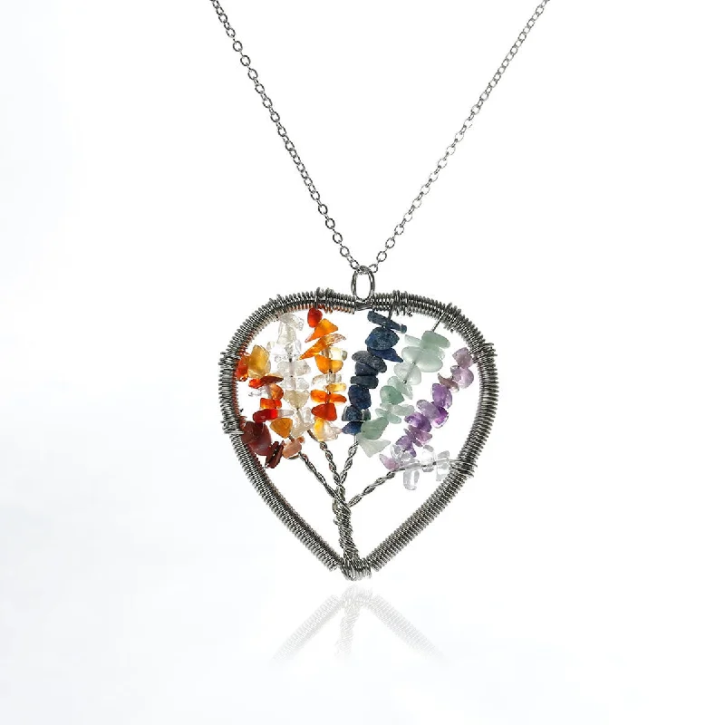 Ladies necklaces casual everyday wear-SEXY SPARKLES Heart Wire Wrapped Tree Of Life Natural Gemstone Pendant Necklace