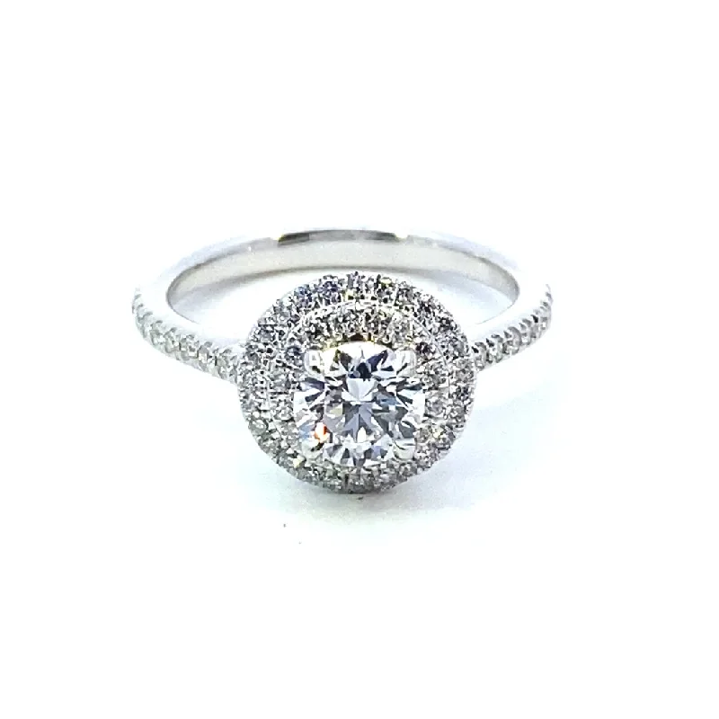 ladies engagement ring reviews-14K White Gold 1.23ctw Round Lab Diamond Halo Engagement Ring