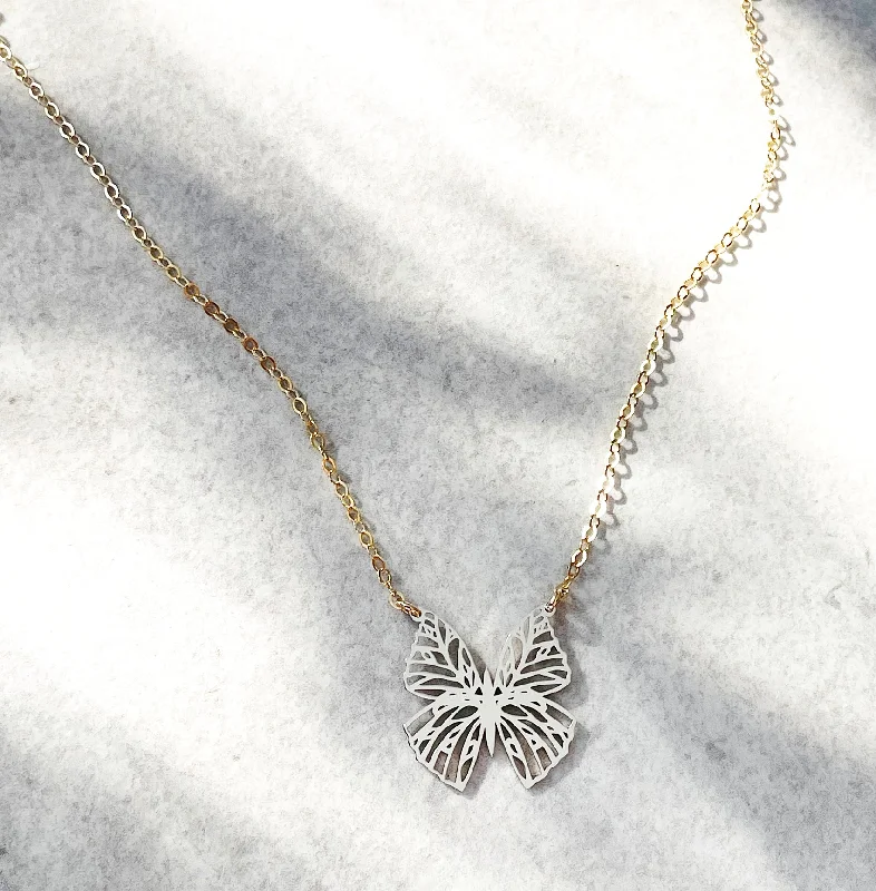 Ladies necklaces Korean fashion styles-Filigree Butterfly Necklace