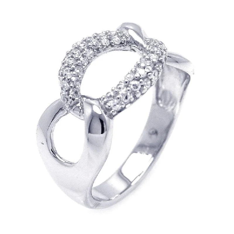 ladies ring mixed metal-Silver 925 Rhodium Plated Pave Set CZ Link Ring - STR00826