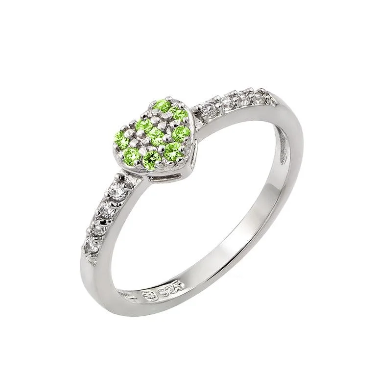 ladies ring baguette cut-Rhodium Plated 925 Sterling Silver Clear Inlay CZ August Birthstone Heart Ring  - BGR00784AUG