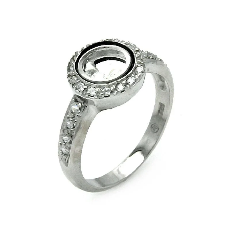 ladies ring fashion 2025-Silver 925 Rhodium and Black Rhodium Plated Outline Circle CZ Ring - STR00061