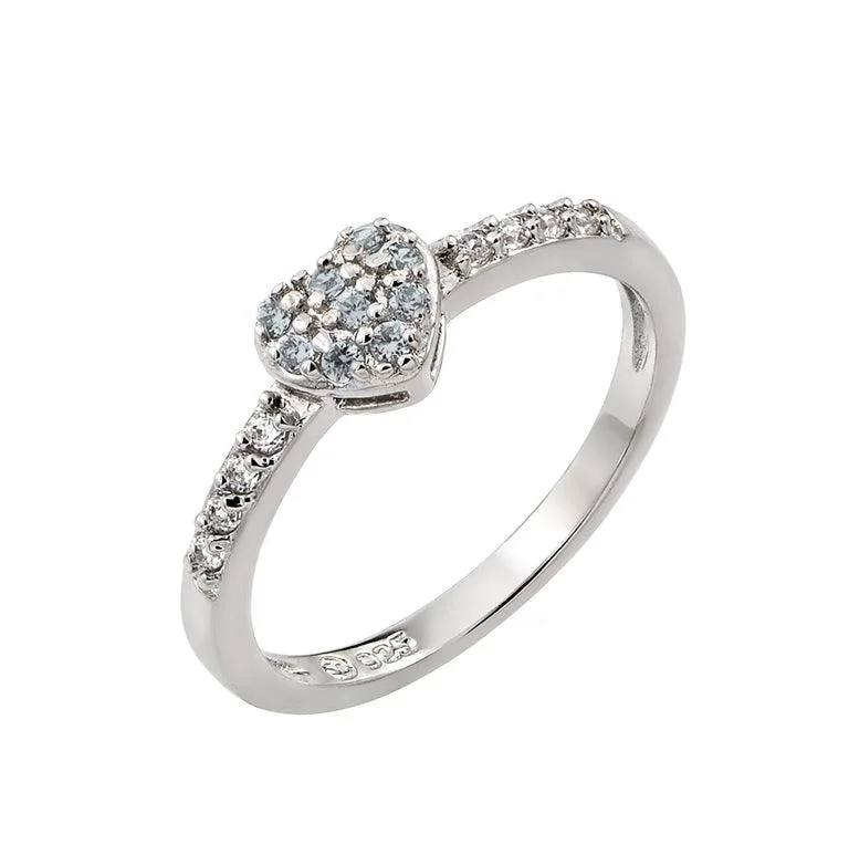 ladies ring channel set-Rhodium Plated 925 Sterling Silver Clear Inlay CZ March Birthstone Heart Ring  - BGR00784MAR