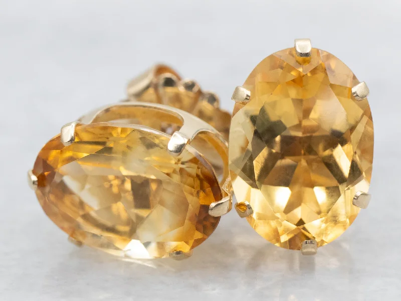 ladies earrings teardrop silver-Oval-Cut Citrine Stud Earrings