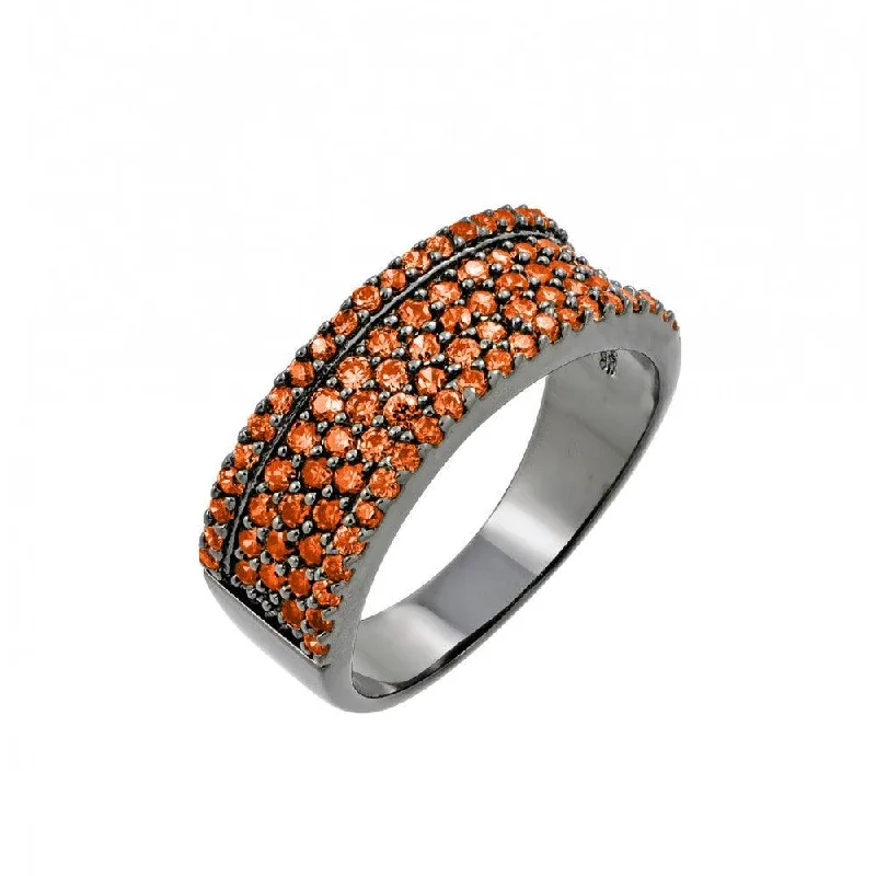 ladies ring stackable silver-Clearance-Silver 925 Rhodium Plated Orange Pave Set CZ Half Ring - BGR00770ORG