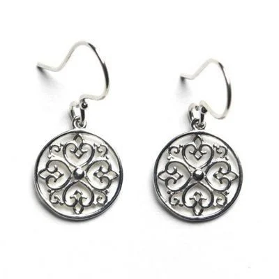 ladies earrings subtle silver-Southern Gates Hearts Design Pendant and Earrings in Sterling Silver