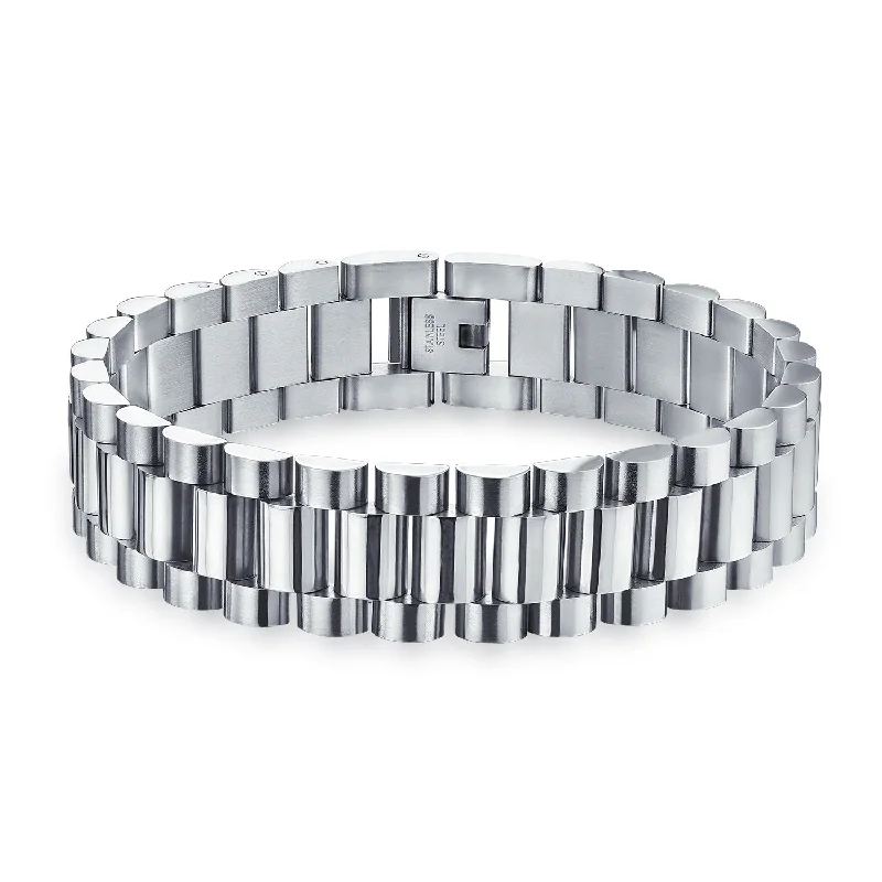 Ladies bracelets polished gemstone designs-Classic Geometric Chain Link Bracelet for Men Silver Tone Stainless Steel