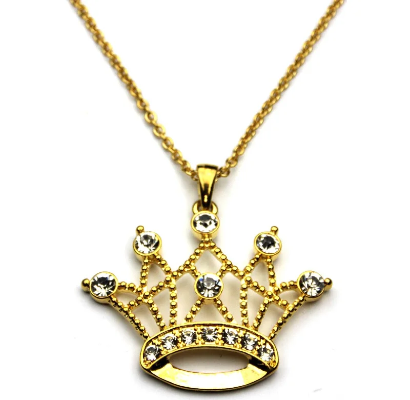 Ladies necklaces long pendant designs-Crown Necklace, Gold