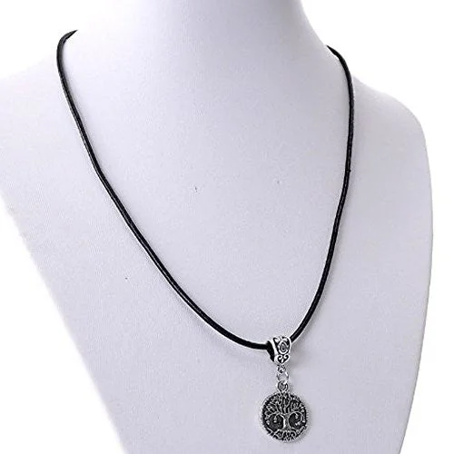 Ladies necklaces neon bright necklaces-Cowhide Leather Pendent Necklace with Tree of Life (Locks with Lobster Clasp) 43cm Long