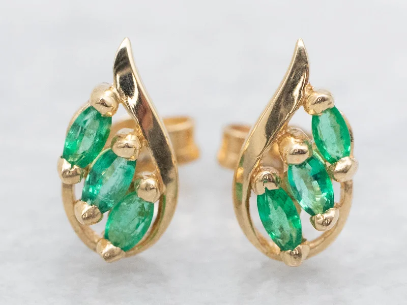 ladies earrings retro-Marquise Cut Emerald Stud Earrings