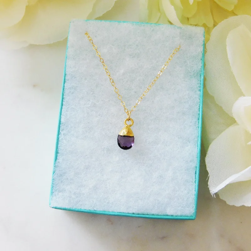 Ladies necklaces mixed cut necklaces-Tiny Amethyst Drop Gold Necklace