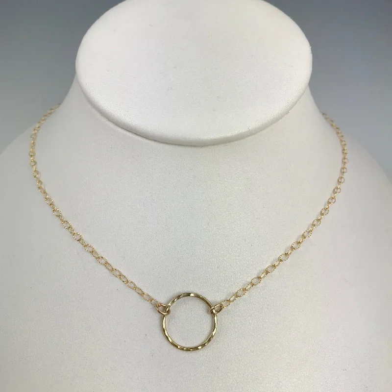 Ladies necklaces perfect gift choices-Side to Side Gold Circle Necklace (textured chain)