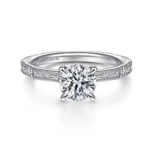 ladies engagement ring matte-Luca - Art Deco 14K White Gold Round Diamond Channel Set Engagement Ring(Setting Only)