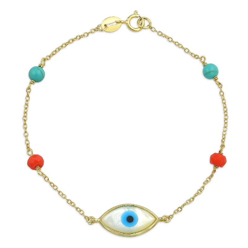 Ladies bracelets bold weight bracelets-Protection Amulet Evil Eye Bracelet 14K Gold Plated Silver 7 Inch Good Luck Charm