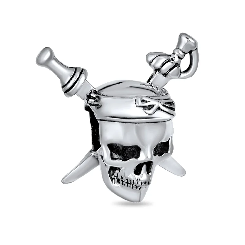 Ladies bracelets customer review favorites-Halloween Pirate Skull & Cross Swords Charm Bead Sterling Silver for European Bracelet